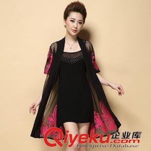 裙套裝 褲套裝 2015新款媽媽裝中老年大碼女裝修身顯瘦兩件套繡花網紗連衣裙女夏