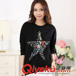 毛衣上衣，針織打底衫 2015早秋冬季新款女裝寬松大碼長(zhǎng)袖套頭五角星衛(wèi)衣打底衫T恤原始圖片3