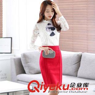 秋季打底衫 2015秋季女裝新款修身顯瘦氣質(zhì)蕾絲 大碼長袖印花打底衫原始圖片3