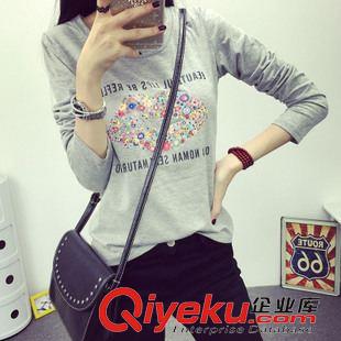 秋季打底衫 2015秋款女裝長(zhǎng)袖t恤女寬松韓版大碼打底衫亮片大嘴唇印花T恤衫潮原始圖片2