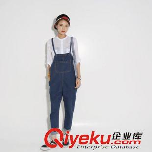女式牛仔褲 7058 韓國訂單 寬松隨意大口袋牛仔背帶褲 長褲原始圖片2