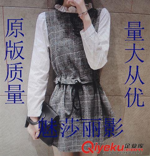 連衣裙/背帶裙 2015秋季新品女裝韓版立領收腰格子呢連衣裙 廠家直銷 女裝 批發