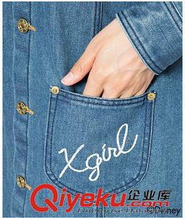 秋款9月上旬   日本代購X-G*RL 日系 中長版后背刺繡卡通圖案牛仔襯衫外套原始圖片3