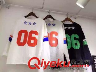 秋款9月上旬   外貿(mào)訂單 15秋新品 休閑數(shù)字風 88號字母印花下開叉毛圈棉長袖T桖原始圖片2