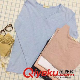 秋款8月中旬  韓國(guó)女裝 15秋款新品 純棉竹節(jié)棉小U領(lǐng)純色寬松百搭長(zhǎng)袖T原始圖片2