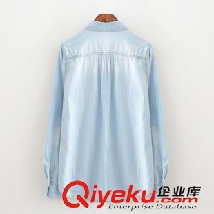 8月新款{dy}波 歐洲站 秋季新款薄女式牛仔襯衫 可挽長袖水洗翻牛仔領襯衫女原始圖片3