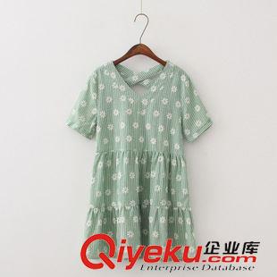 7月新款{dy}波 棉麻連衣裙女 新款印花連衣裙后背交叉原始圖片2
