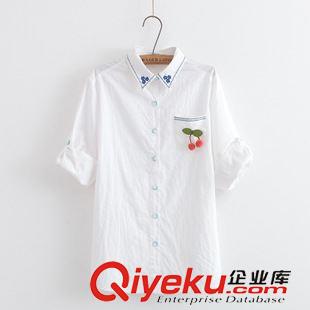 襯衣/襯衫 新款長袖女式襯衣 時尚學(xué)院風(fēng)刺繡花朵翻領(lǐng)兩用袖女式襯衫批發(fā)