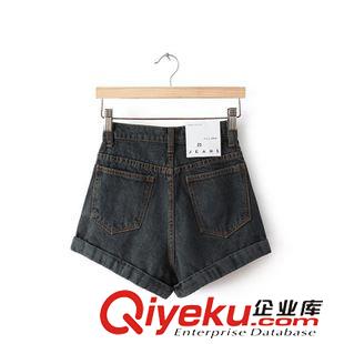 牛仔褲 直銷歐美風(fēng)高腰牛仔短褲直筒褲卷邊休閑寬松顯瘦女牛仔褲批發(fā)原始圖片2