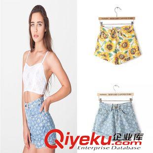 短褲/熱褲 歐美風(fēng) 高腰AA牛仔短褲 向日葵太陽(yáng)花短褲 淘寶分銷批發(fā)代發(fā)貨原始圖片2