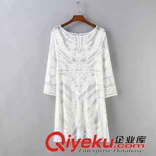 蕾絲衫/雪紡衫 歐洲站初秋新款 竹葉鏤空罩衫  蕾絲連衣裙罩衫 包臀顯瘦短裙原始圖片2