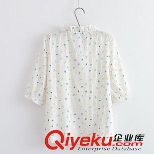 T恤 2015秋季新款棉麻上衣女 印花長(zhǎng)袖純棉T恤 套頭小花邊領(lǐng)T恤原始圖片3