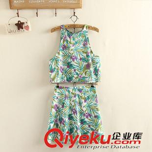 套裝 AA套裝夏季新款韓版 修身無袖性感高腰A字短裙 無袖T恤兩件套原始圖片2