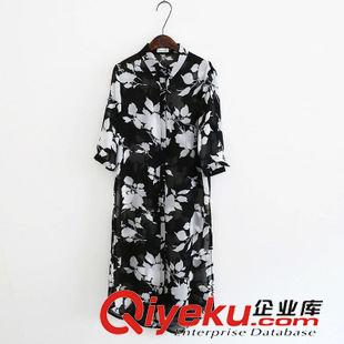 防曬衣/防曬衫 歐洲站2015新款春夏女裝 翻領寬松雪紡上衣 dp全印花長袖襯衫