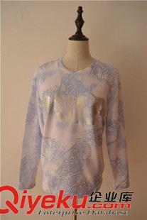 10月新品2 外貿(mào) 百家新款 藍(lán)色水墨花女式印花T恤衫原始圖片2