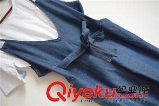 7月新品 外貿(mào)原單女孩牛仔棉麻背帶褲 闊腿褲 9分褲 休閑褲原始圖片2