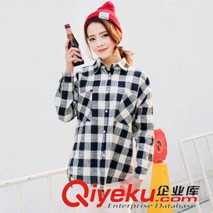 襯衣 雪紡衫 蕾絲衫 韓國訂單春裝新款英倫風(fēng)百搭寬松格子中長款襯衫襯衣女原始圖片3