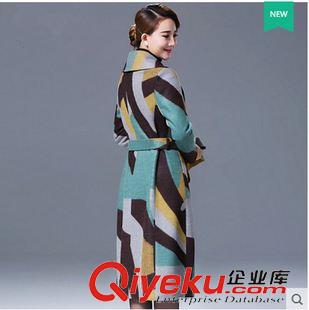 毛昵 外套 2015秋冬新款毛呢外套女中長款大碼雙排扣彩格呢大衣風(fēng)衣原始圖片2