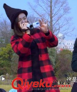 毛昵 外套 2015二胎時(shí)代親子裝金燦燦陸馨兒同款紅黑立領(lǐng)格子大衣母女裝外套原始圖片2