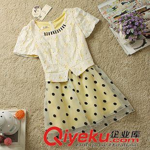 連衣裙 夏裝新款甜美蕾絲拼接歐根紗植絨圓點(diǎn)點(diǎn)加2件套蓬蓬連衣裙原始圖片3