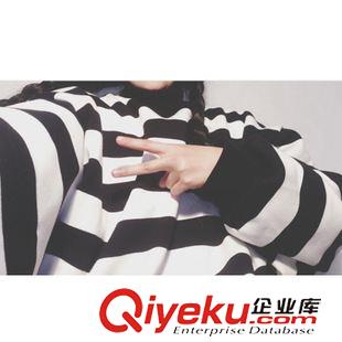 夏季原宿風T恤 韓國ulzzang條紋超寬松長袖衛衣秋季薄款女 oversize原始圖片3