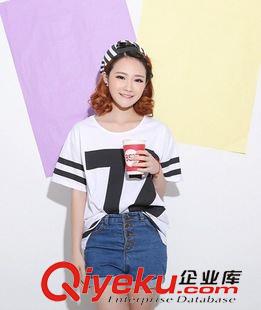 夏季原宿風(fēng)T恤 韓國代購春夏72印花寬松休閑長款運動短袖大碼直筒外貿(mào)T恤原始圖片2