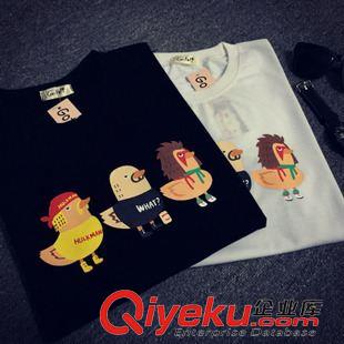 夏季原宿風(fēng)T恤 日韓原宿風(fēng)黑白趣味惡搞三只小雞印花卡通圖案短袖T恤女情侶原始圖片3