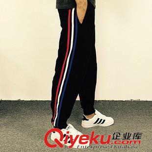 秋冬原宿風(fēng) 韓國秋冬新款彩色三條杠純色休閑運動顯瘦哈倫小腳男女長褲原始圖片2