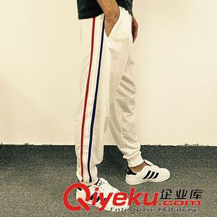 秋冬原宿風(fēng) 韓國秋冬新款彩色三條杠純色休閑運動顯瘦哈倫小腳男女長褲原始圖片3