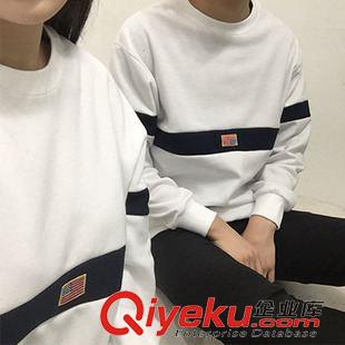 秋冬原宿風(fēng) 15新款 韓國(guó)ulzzang原宿zipper粗橫條紋美國(guó)國(guó)旗衛(wèi)衣情侶款原始圖片3