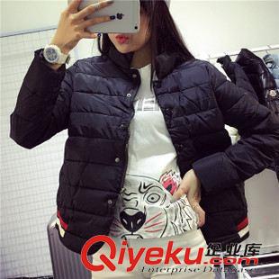 秋冬原宿風(fēng) 實拍2015秋冬保暖加厚棉服女拼接螺紋外套羽絨服 女原始圖片2