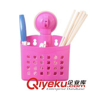 衛(wèi)浴用品 廠家直銷廚衛(wèi)兩用帶吸盤雙筒瀝水筷子籠/收納籃原始圖片2