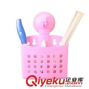 吸盤系列 廠家直銷廚衛兩用帶吸盤雙筒瀝水筷子籠/收納籃原始圖片3