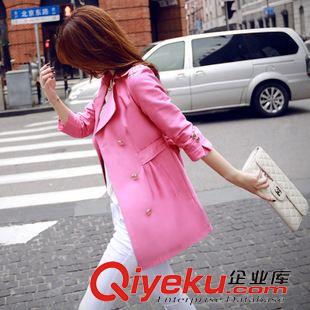 8.12 秋季2015新款修身風(fēng)衣女 韓版中長款長袖百搭雙排扣風(fēng)衣外套 女原始圖片3