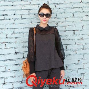 8.14 一件代發(fā) 2015秋冬時(shí)尚女裝新款韓版歐根紗泡泡袖大碼休閑兩件套原始圖片3