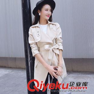 8..15 2015秋冬季新款英倫風修身中長款系帶女式風衣外套原始圖片2