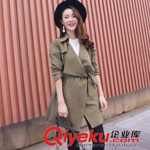 8..15 2015秋冬季新款英倫風修身中長款系帶女式風衣外套