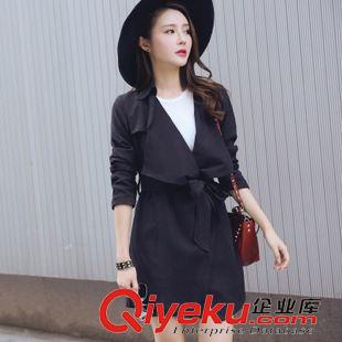 8..15 歐洲站女裝2015早秋新款歐美風大翻領系帶中長款風衣大衣女式外套原始圖片2