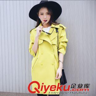 8..15 歐洲站女裝2015早秋新款歐美風大翻領系帶中長款風衣大衣女式外套