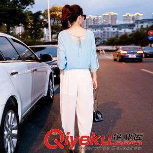 8..15 2015年秋裝新款棉麻t恤雪紡哈倫褲休閑兩件套女裝春夏時(shí)尚套裝潮原始圖片3