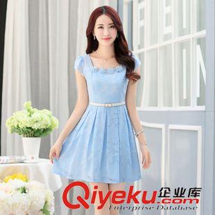 7.3 2015夏季新款女裝韓版修身方領中裙收腰顯瘦珍珠雪紡連衣裙a字裙原始圖片2