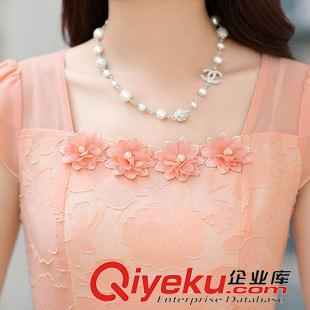 7.3 2015夏季新款女裝韓版修身方領中裙收腰顯瘦珍珠雪紡連衣裙a字裙原始圖片3