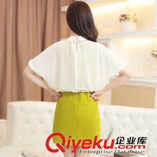 7.13 雪紡連衣裙夏2015中長(zhǎng)款女短袖假兩件針織職業(yè)套裙韓版修身蝙蝠衫原始圖片2