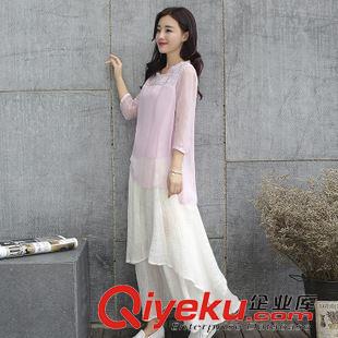 7.13 棉麻連衣裙夏2015秋裝新款小香風(fēng)兩件套雪紡衫加半身裙長裙套裝女原始圖片3