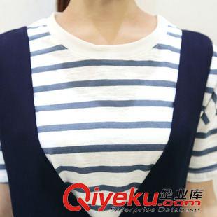 6.1 歐洲站2015夏裝新款女兩件套套裝 條紋短袖T恤衫雪紡背帶裙連衣裙原始圖片3
