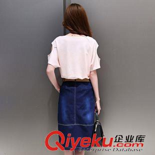 6.15 2015休閑套裝女夏氣質(zhì)牛仔連衣裙半身裙短袖上衣字母卡通印花原始圖片2