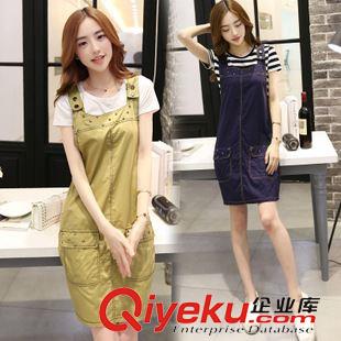 6.17 2015夏季新款時(shí)尚純棉T恤背帶裙套裝 鉚釘裙可愛(ài)甜美韓版女裝潮夏原始圖片2