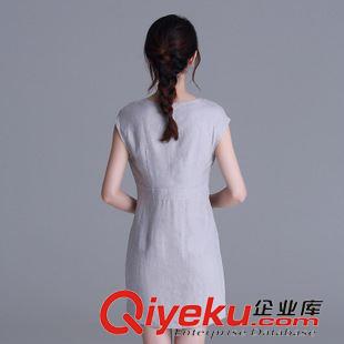 5.28 2015夏裝新款女士圓領(lǐng)短袖簡約亞麻套頭舒適連衣裙原始圖片2