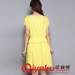 5.28 七里街QLJ961 歐洲站新款女裝代銷(xiāo) 時(shí)尚波點(diǎn)文藝范棉麻短袖連衣裙