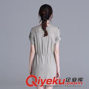 5.28 2015夏季新品女裝性感V領短袖抽繩收腰純色連衣裙